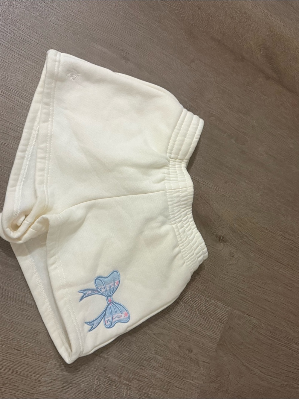 Altar'd State Cream High-Waist Girls' Shorts with Blue Bow Embroidery